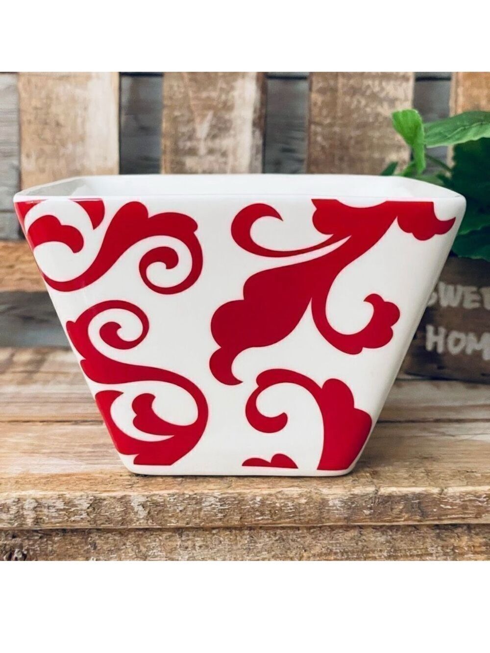 New Gorgeous CIROA white red Floral Square 4”x3” Porcelain Bowl